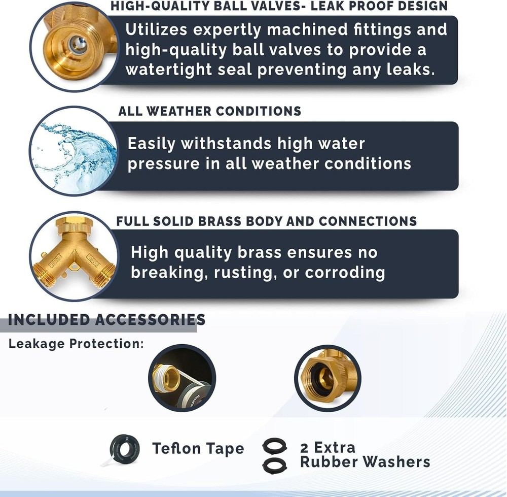 Durable Brass 2-Way Y Splitter Hose Connector for Effortless Water Control