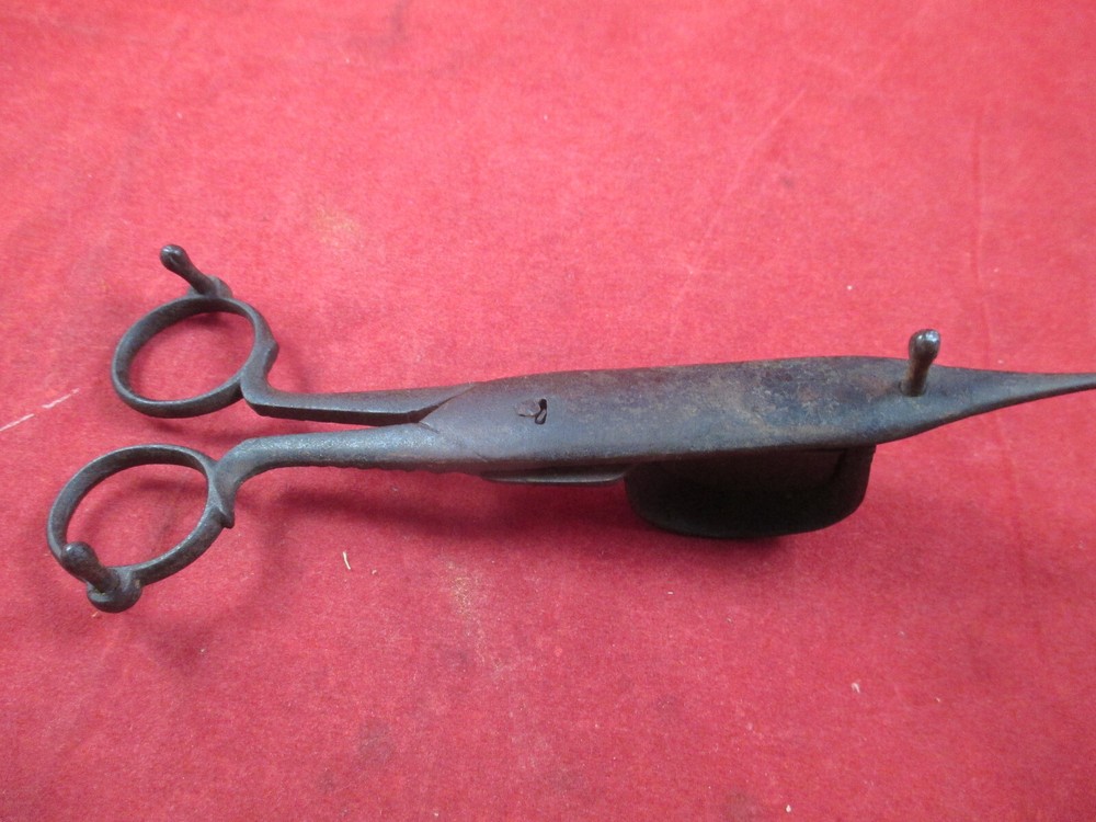 Antique Iron Candle / Wick Cutter / Scissors Tool spring loaded hand made.