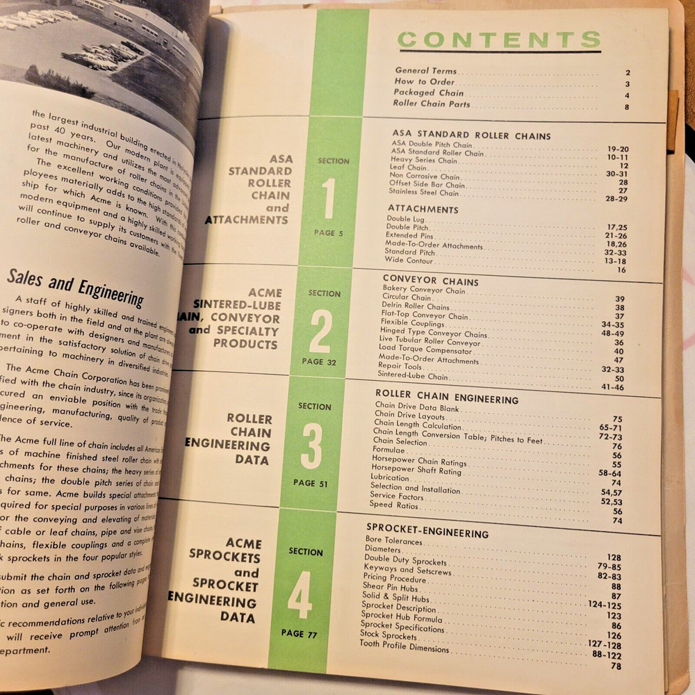 1963 Acme Chain Corporation Rollers & Sprockets Catalog #14 plus extra page note