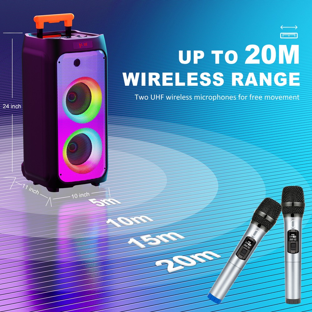 JYX Large Party Karaoke Machine+2 Microphone Bluetooth Speaker Long Time Playing
