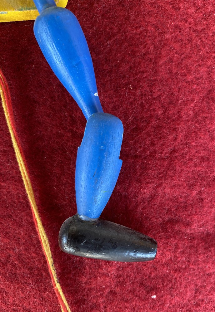 Vintage Wooden Jumping Jack Pull String Toy Cowboy Painted