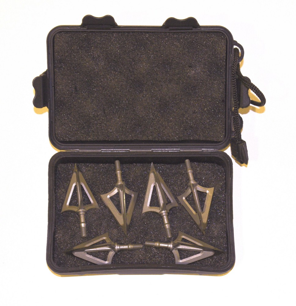 6 Broadheads 125 Grain 3 Blade Solid Made Hunting Crossbow Compound w/ Case 8/32