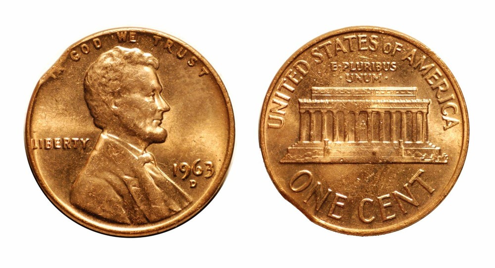 1963-D Lincoln cent  -  Clip Error   Uncirculated bu red #179