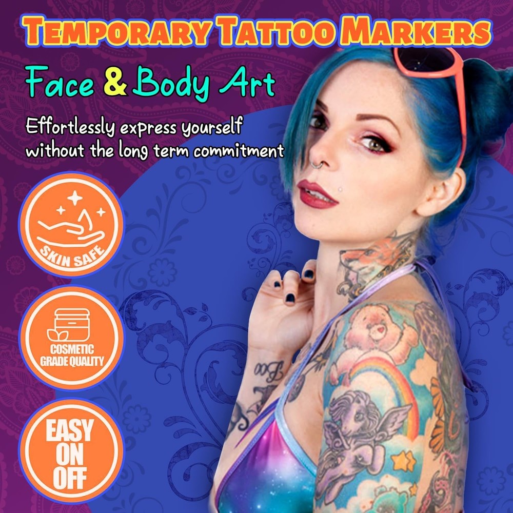 Temporary Tattoo Markers for metallic gold, silver, blue