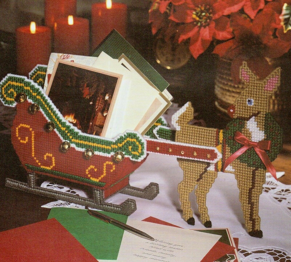 REINDEER SLEIGH CARD HOLDER CHRISTMAS PLASTIC CANVAS PATTERN INSTRUCTIONS