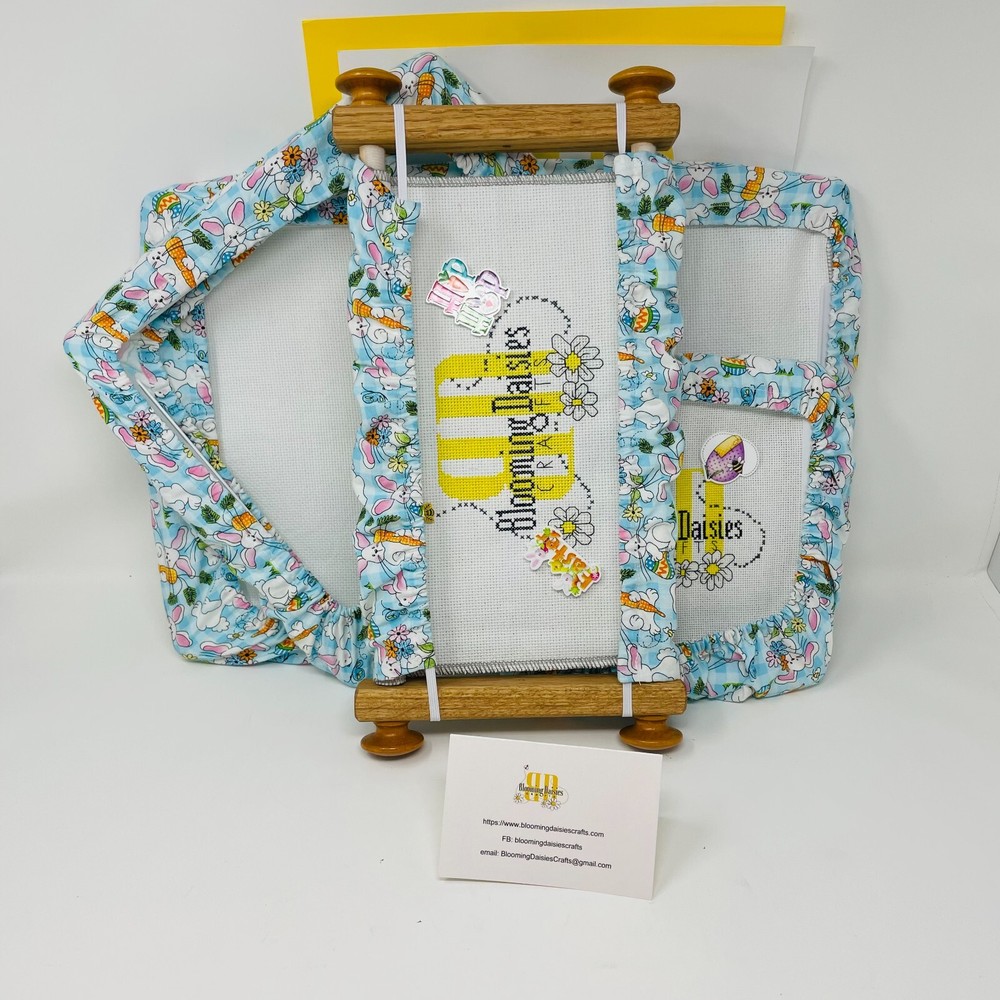 Blue Gingham w/Easter Bunny Grime Guards - Q-Snap Frame-Cross Stitch