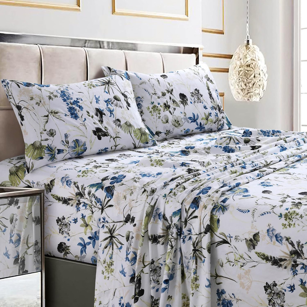 Deep Pocket King Size Sheet Set - 300 Thread Count Cotton Sateen Sheets with 22-