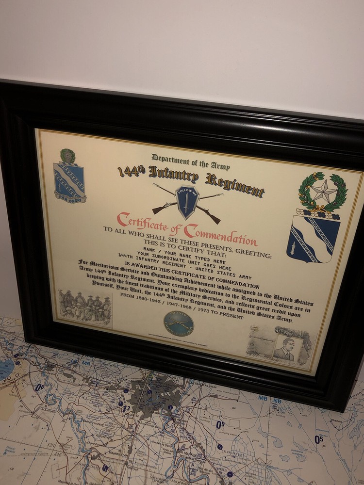 144TH INFANTRY REGIMENT / COMMEMORATIVE - CERTIFICATE OF COMMENDATION