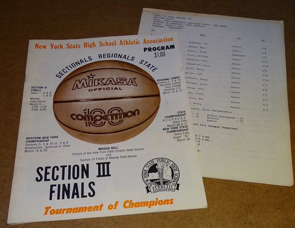 1982 New York State High School Section III Regional Finals Basketball Program