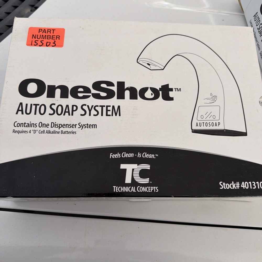 Soap dispenser with auto sensor. One Shot Auto Soap System