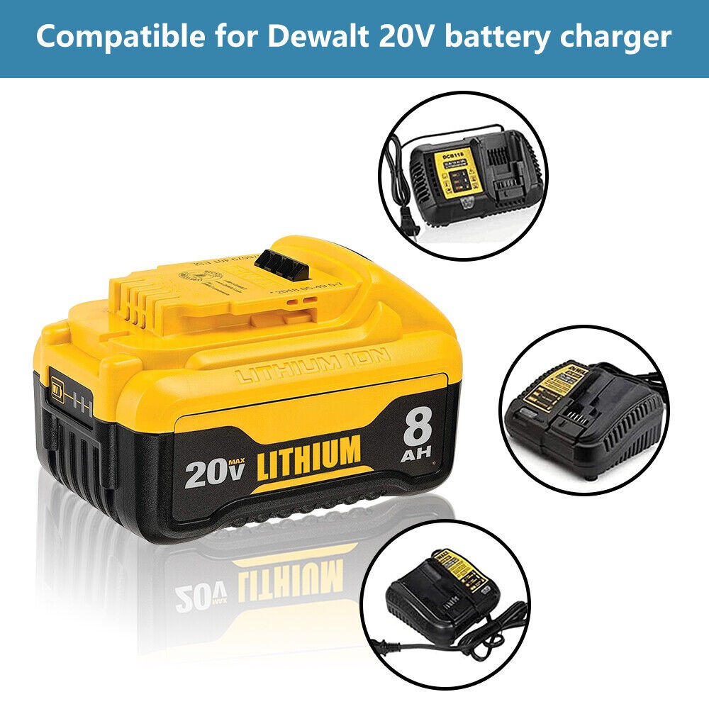8.0Ah Replace for Dewalt 20V Max Battery 20V Lithium-ion DCB207 DCB206 DCB208-2
