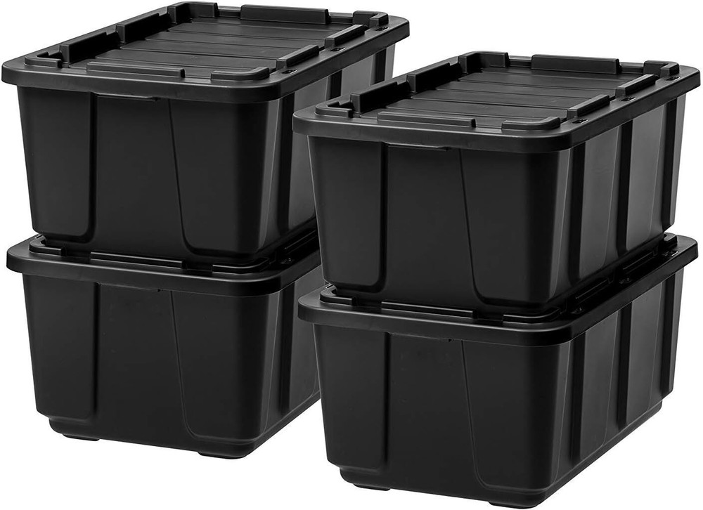 4 Pack Large All-Weather Heavy-Duty Stackable Storage Plastic Bin Tote Container