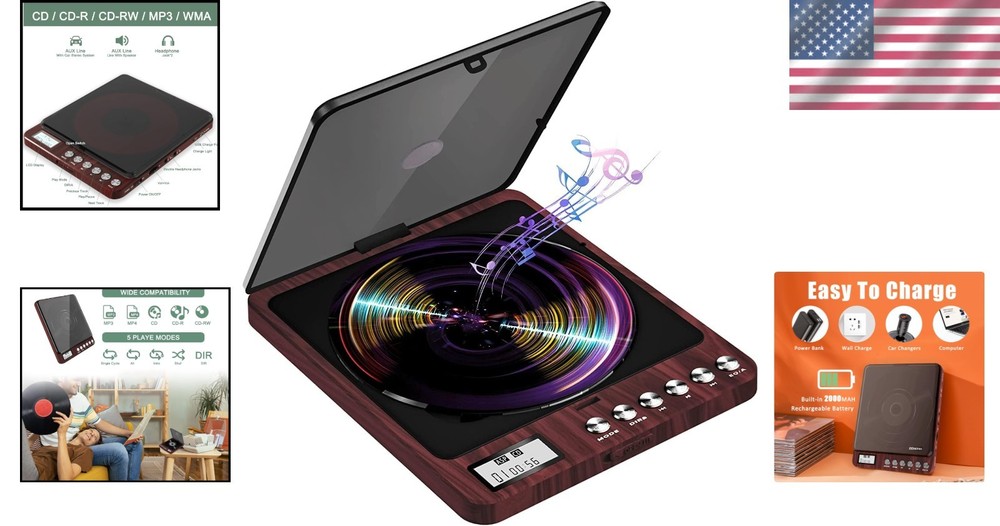 Versatile CD Player with Bluetooth, Anti-Skip Technology & Dual Audio Jacks