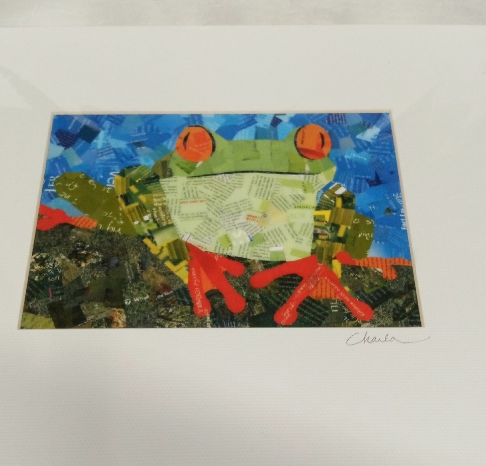 Charla Steele Collage Frog Artwork - Signed