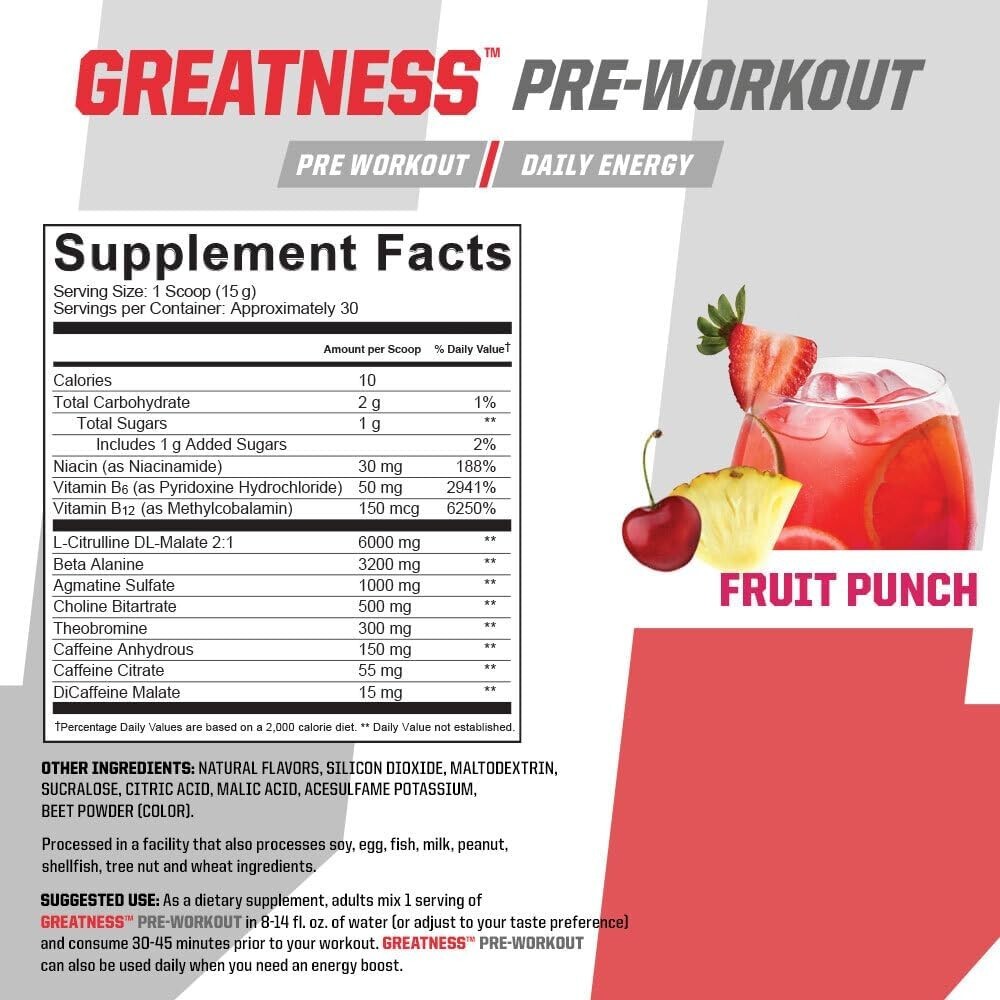 Undefined Nutrition Greatness Pre-Workout (30 Servings) Fruit Punch