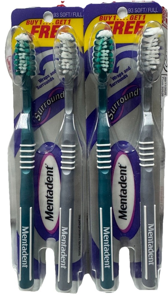 4 mentadent #93 soft/full toothbrushes scuffed packaging