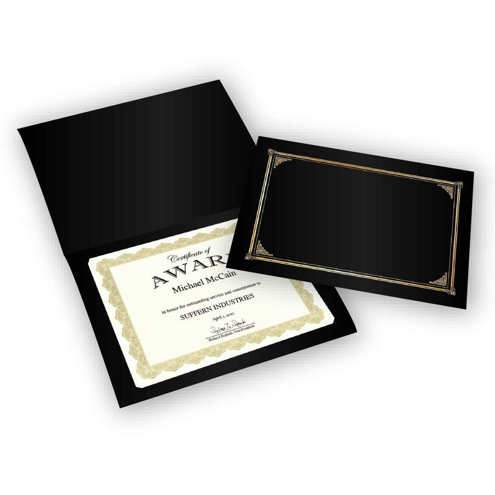 Black Certificate Covers 6 Pack with Gold Foil Border Professional Document H...