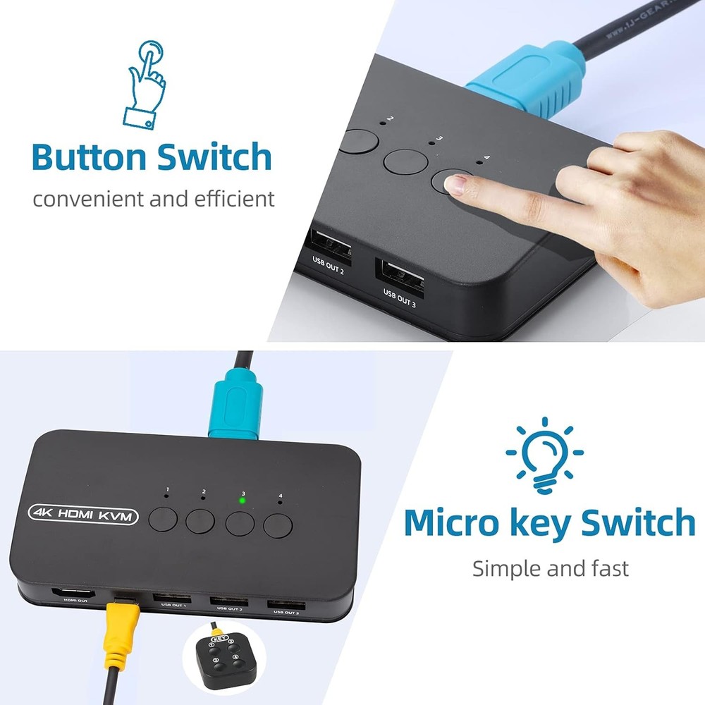 4K HDMI KVM Switch, 4 Port USB Switch for 4 Computer Share a Black