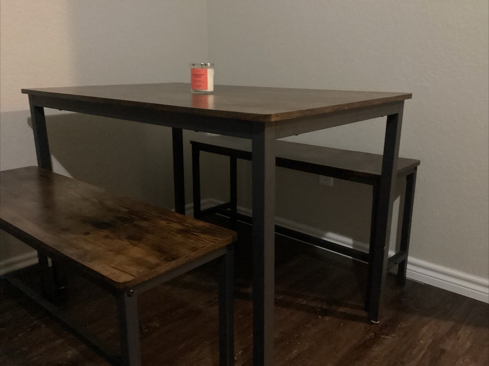 Dining Table Set for 4, Industrial Kitchen Table Set w/ 2 Benches, Space-Saving