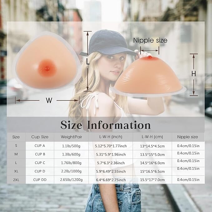 C CupnTriangular Self Adhesive Silicone Prosthesis Breast Forms Mastectomy 800g