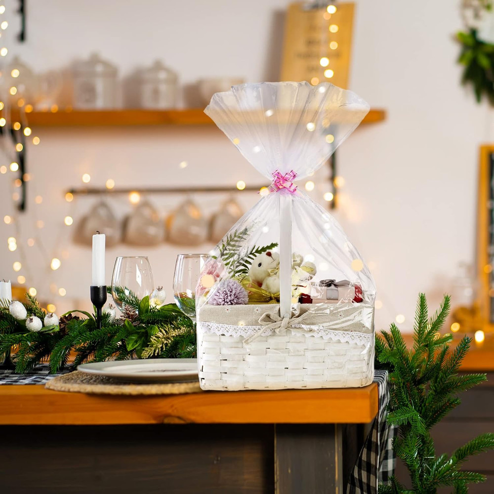 100 Clear Shrink Wrap Bags w/ Bows – 3 Sizes for Gift Baskets & Packaging
