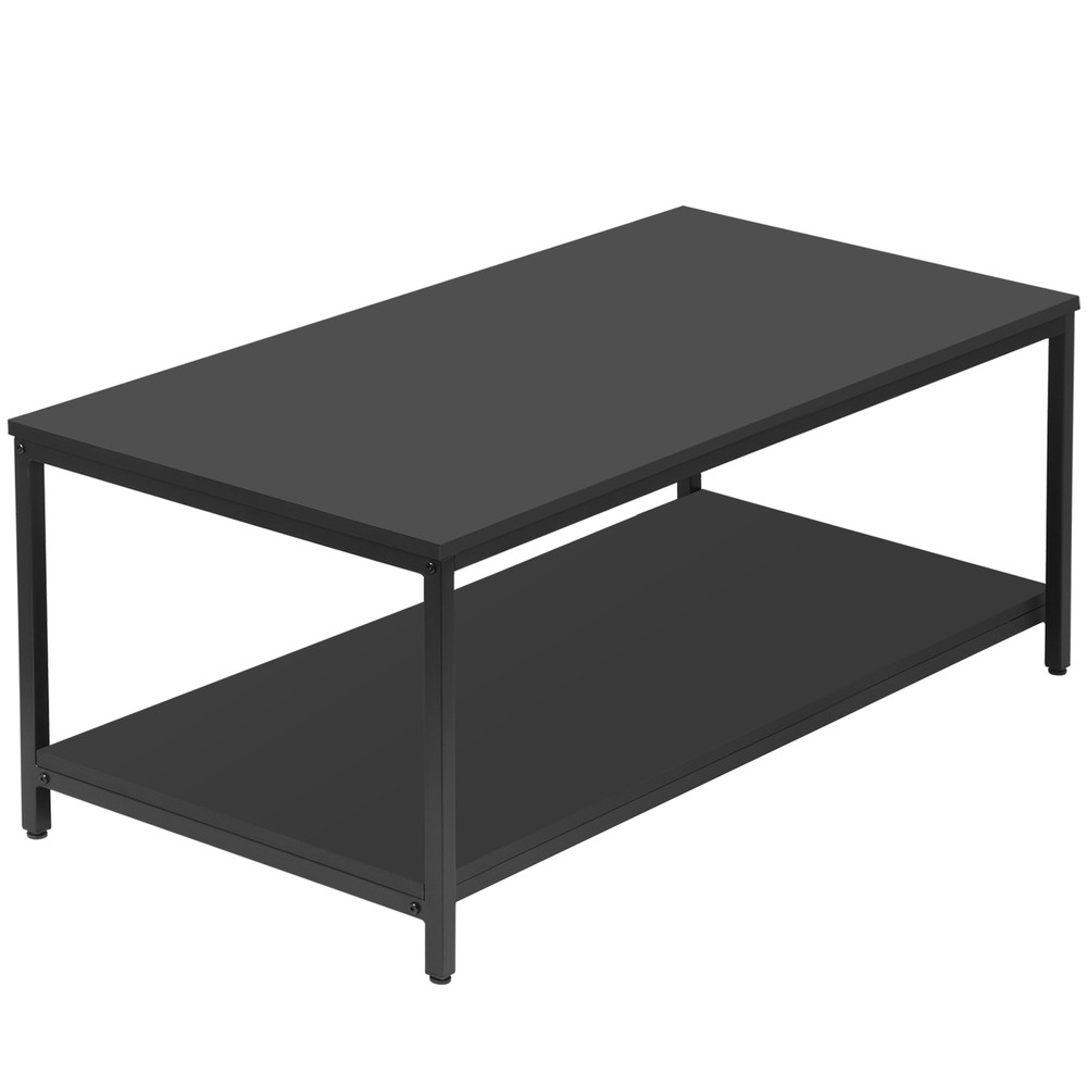 2-Tier Coffee Table Simple Modern Rectangular Center Table for Living Room Black
