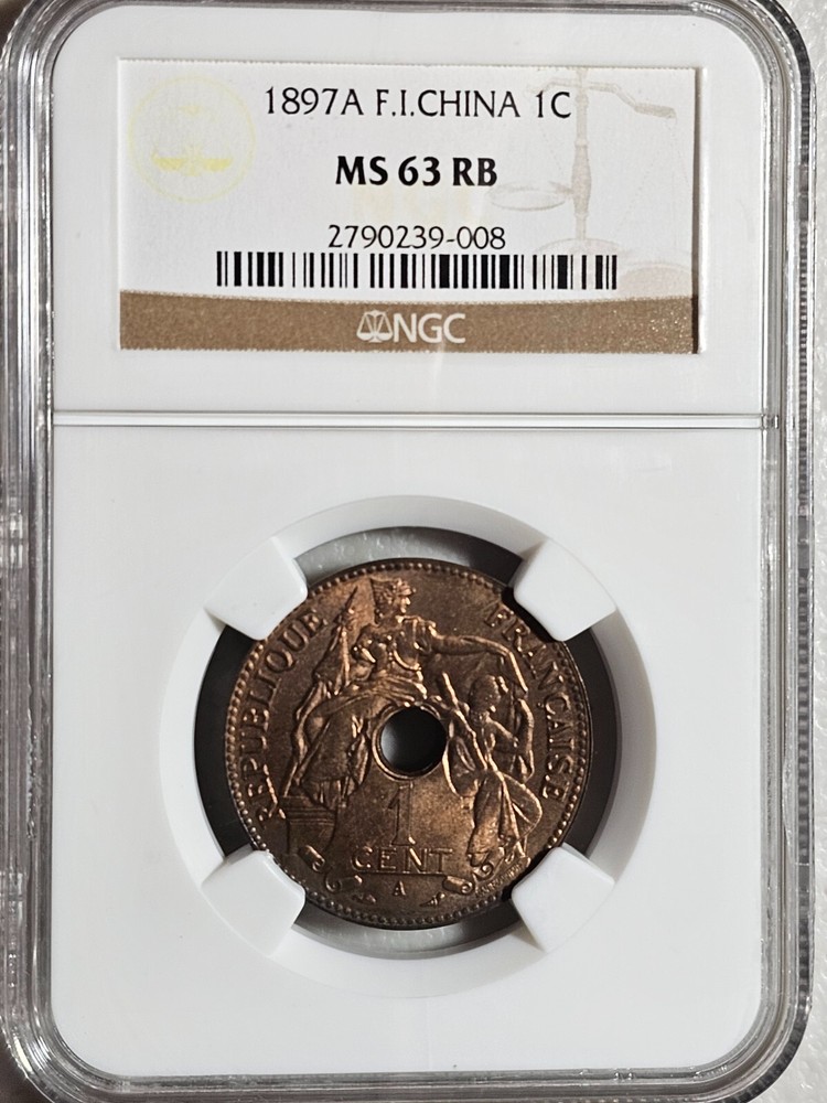 French Indochina 1 Cent 1897A NGC MS 63 RB