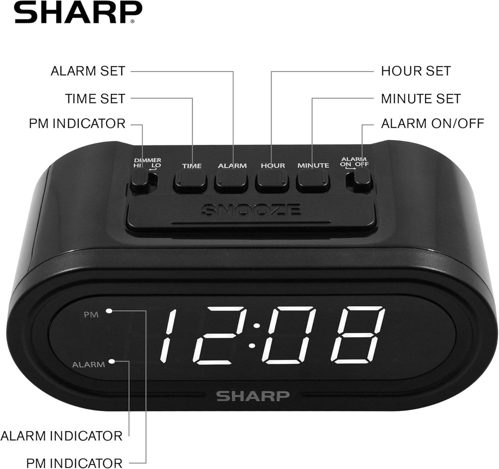 Digital Alarm W/ AccuSet Automatic Smart Clock Never Needs Setting Midnight