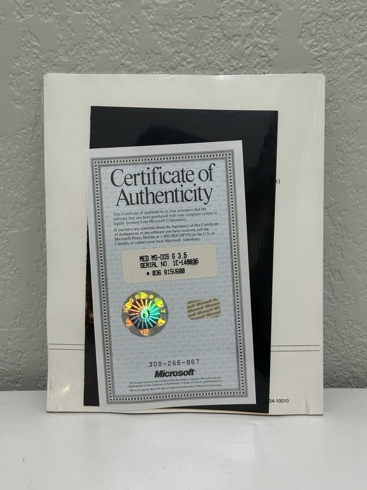 *SEALED* Microsoft MS-DOS 6 3.5" Floppy Concise User's Guide w/ Certificate