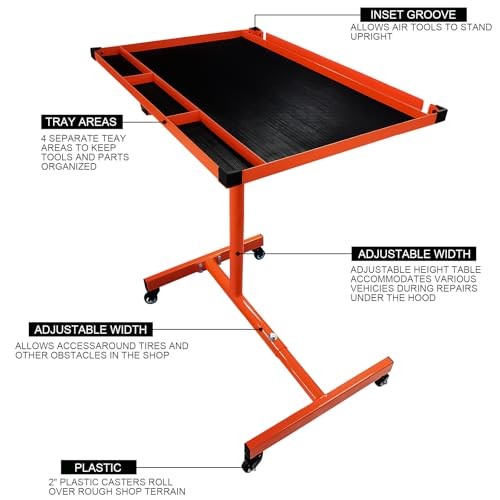Mechanics Rolling Work Table Mobile Tray Table for Shop, Garage, Adjustable