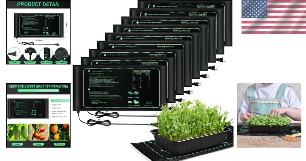 Durable 10x20.75 Waterproof Hydroponic Heating Mat - 6-Pack for Seed Starting