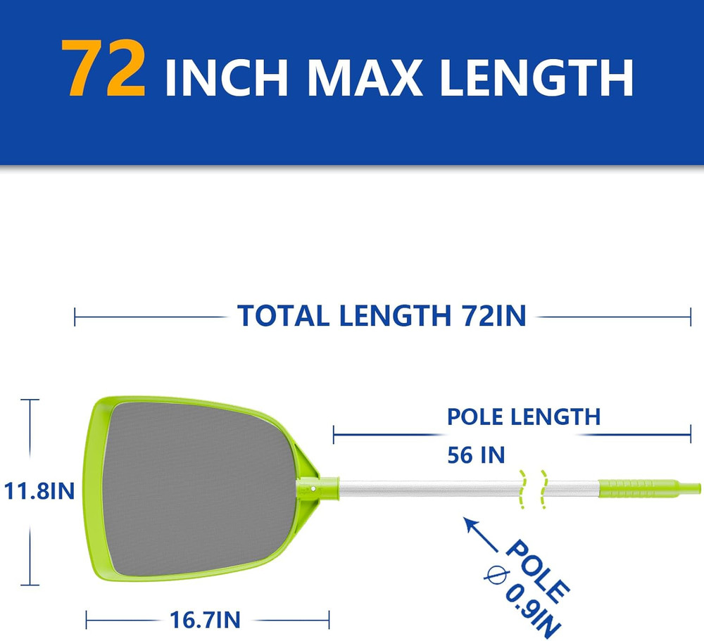 72" Pool Skimmer Net with Adjustable Pole Heavy Duty Leaf Rake Cleaning Tool Set