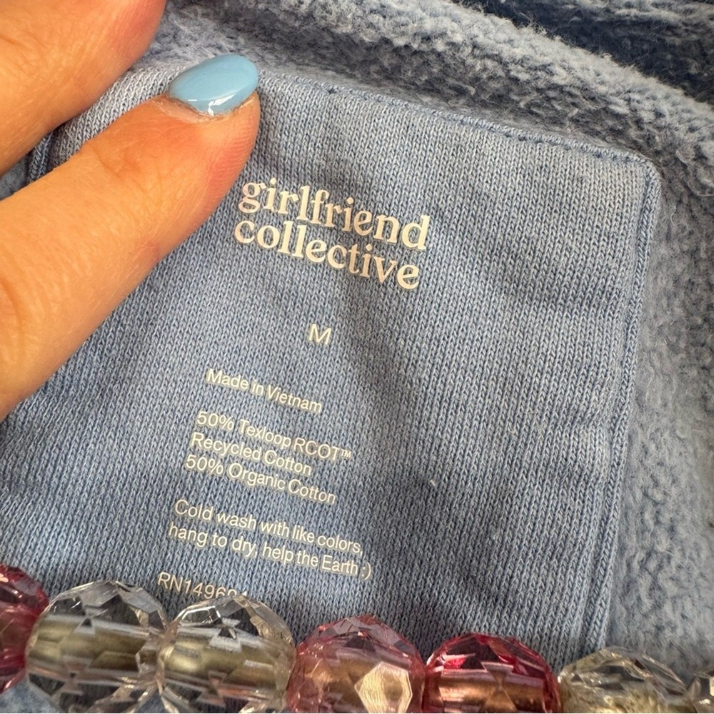 Girlfriend Collective 1/2 zip cropped pullover sweater blue SIZE MEDIUM M