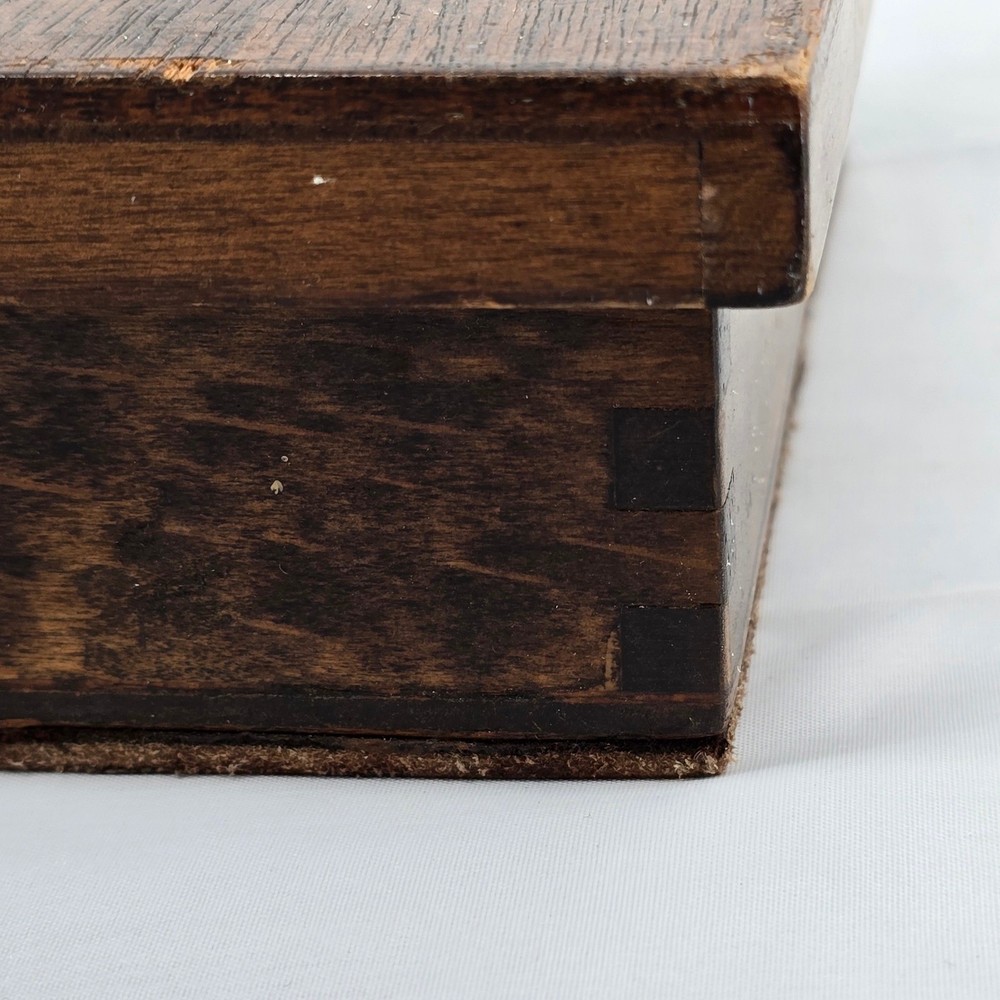 Vintage Wooden Keepsake Box Lid Dark Brown Rectangular Storage Chest