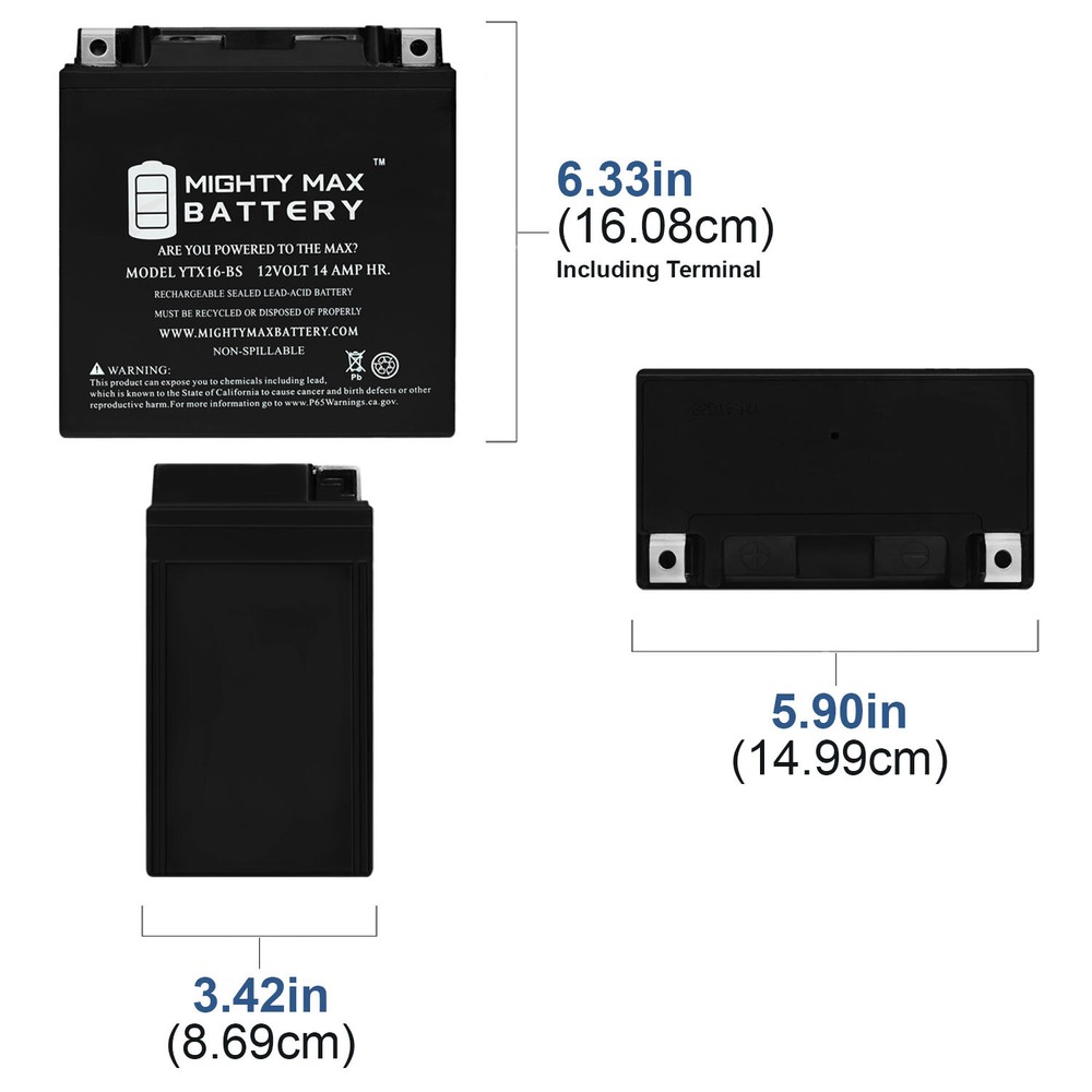 Mighty Max YTX16-BS Replacement Battery for EXT16 BS