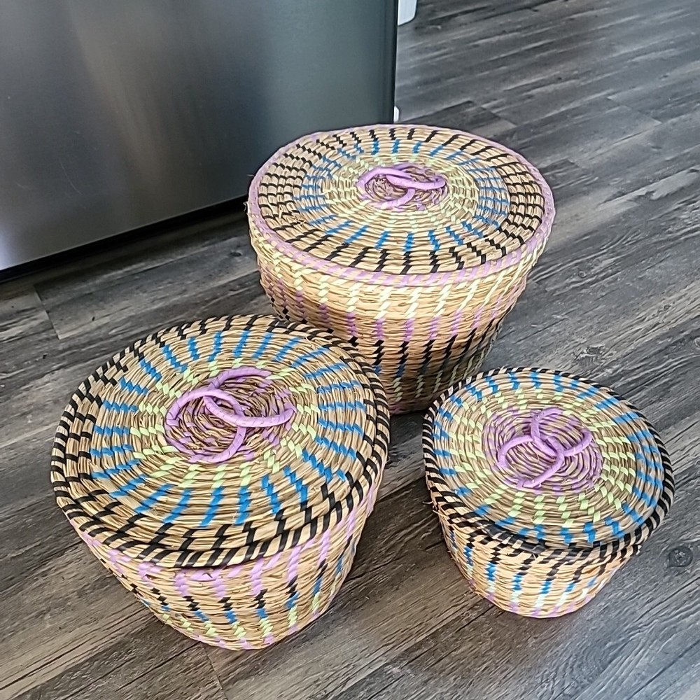 Colorful Straw Nesting Baskets (3)