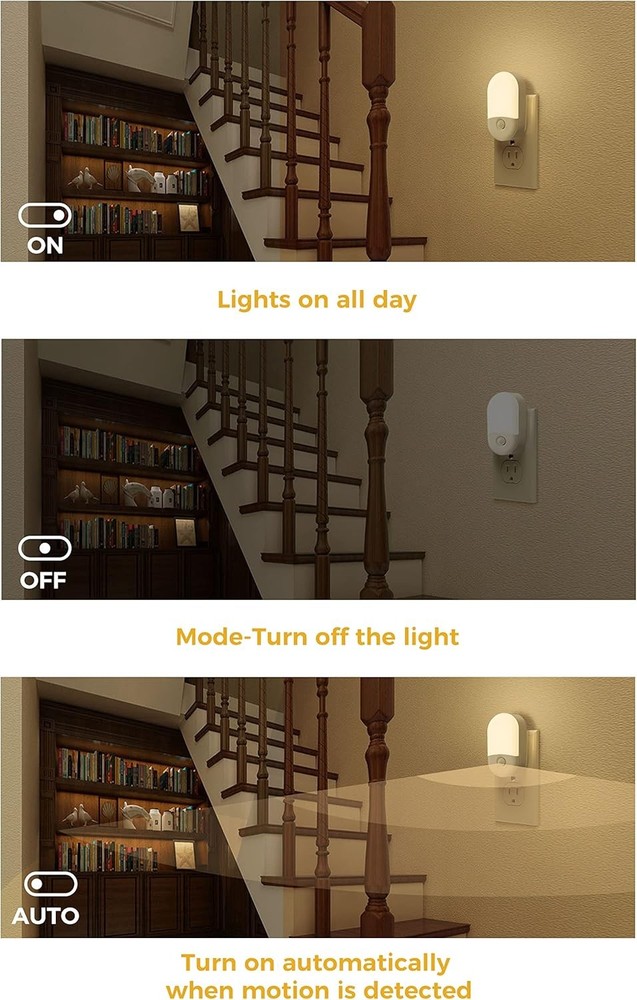 Motion Sensor Night Light 2 Pack 3000K Warm White Adjustable Brightness 30/60LM