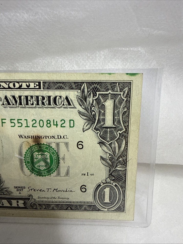 2017A $1 One Dollar Huge Green Ink Error