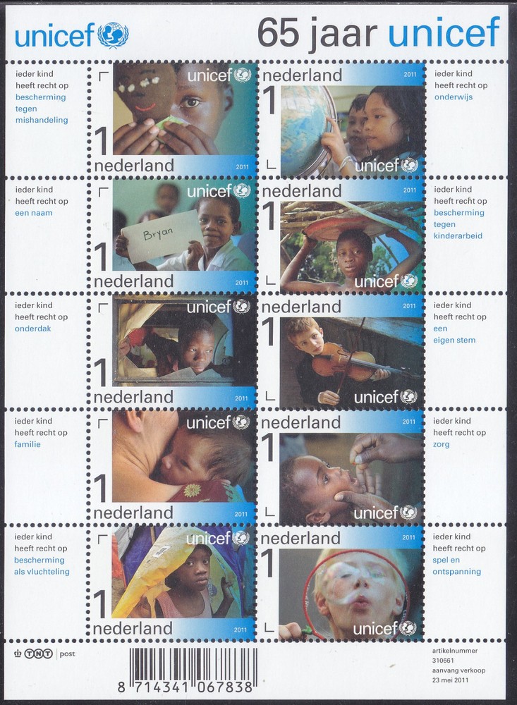 Netherlands Issue 2011 (MS 2823-2832) Unicef