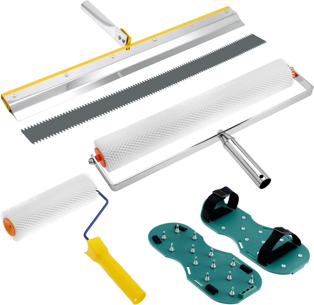 Floor Leveling Tool Set with Dual Rollers, Scraper and Comfortable Spiked Shoes