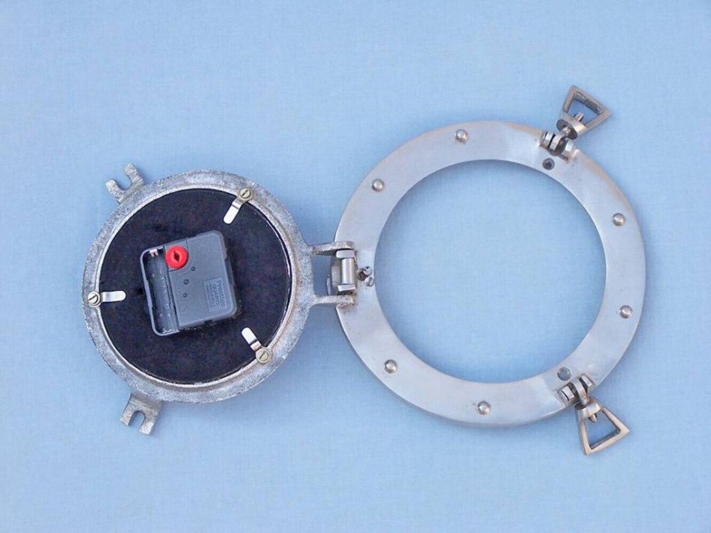 Brushed Nickel Deluxe Class Decorative Ship Porthole Clock 8"