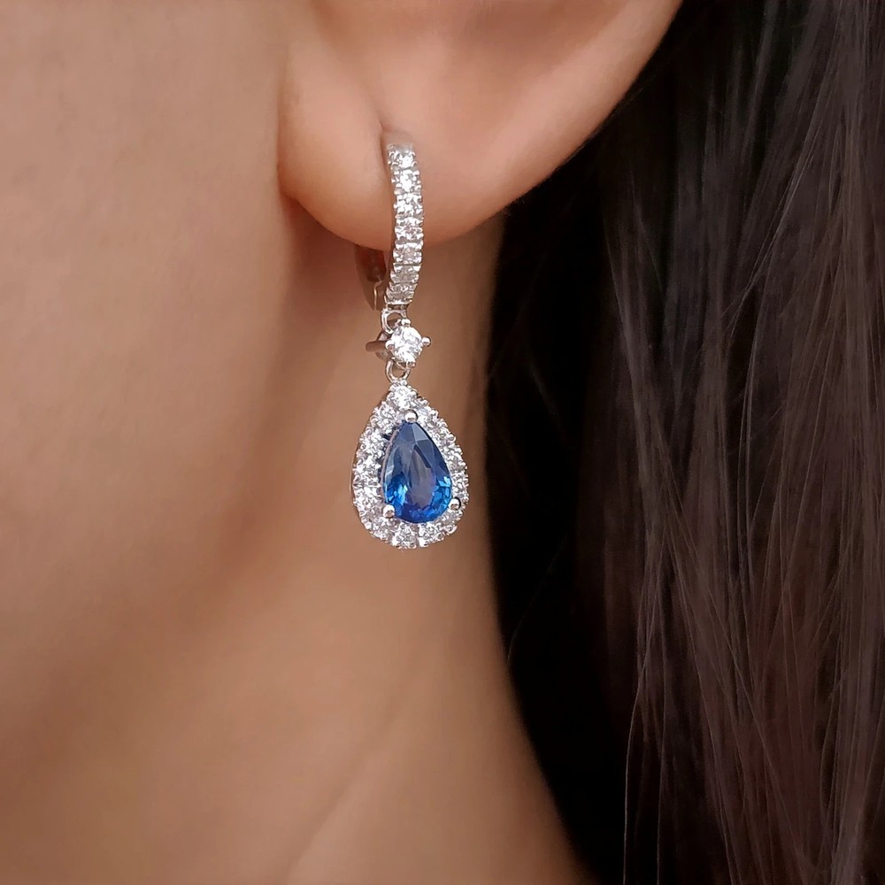 5.00 Ct Pear Cut Natural Sapphire Diamond Earring 14k Solid White Gold Stud