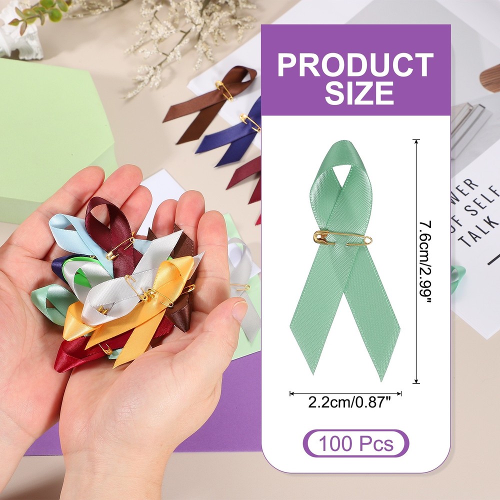 100 Pcs Polyester Ribbon Satin Pins, Celadon