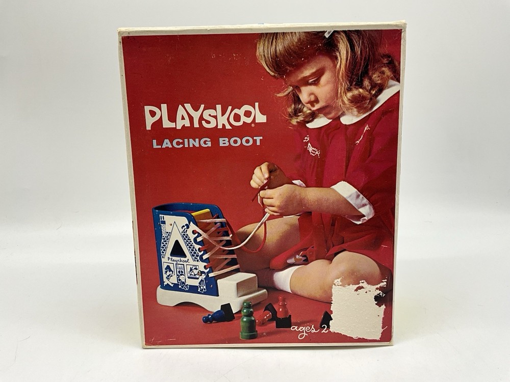PLAYSKOOL Vintage Red Box Lacing Boot Learning While Playing in Original Box