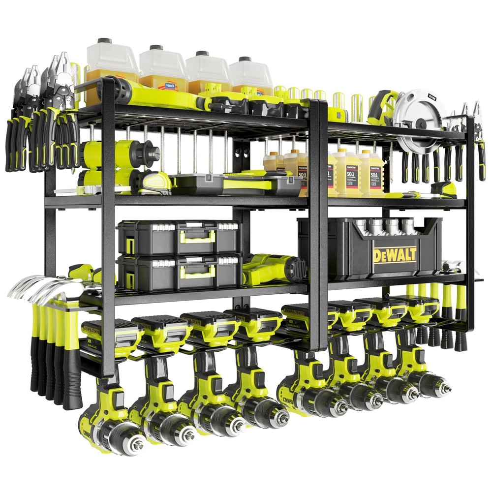 Power Tool Organizer 8 Drill Holder Wall Mount 4 Layers Garage Tool Organizer...