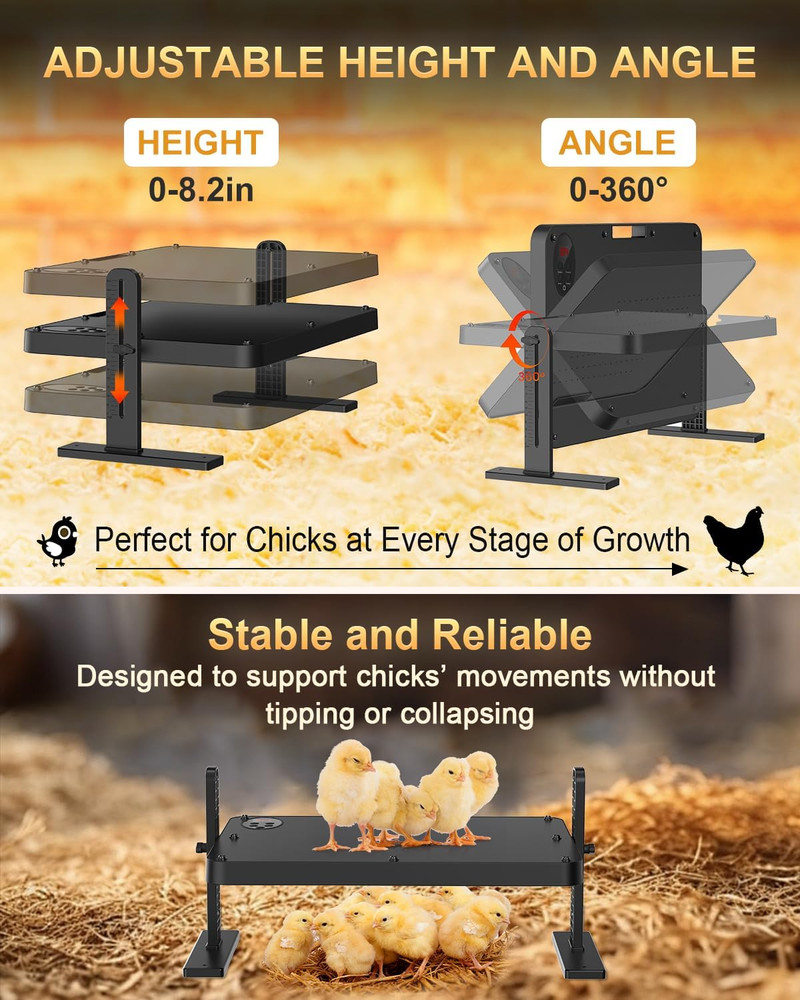 Chick Brooder Heater with Adjustable Temp (86~194℉) & 12H Timer & Height & Angle