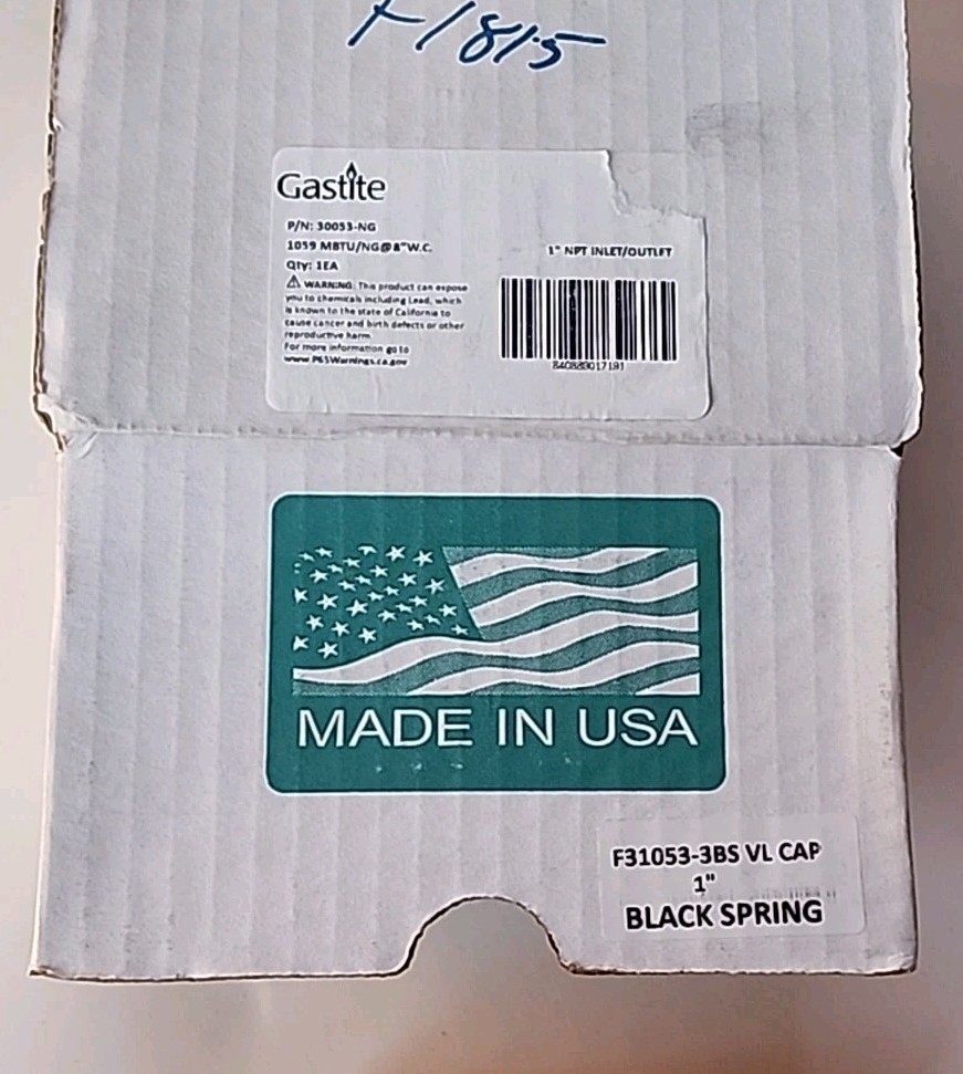 Gastite Gov. Gas Reg 30053-NG Pietro 1" NPT Inlet/Outlet 8" W.C. Free Shipping!!
