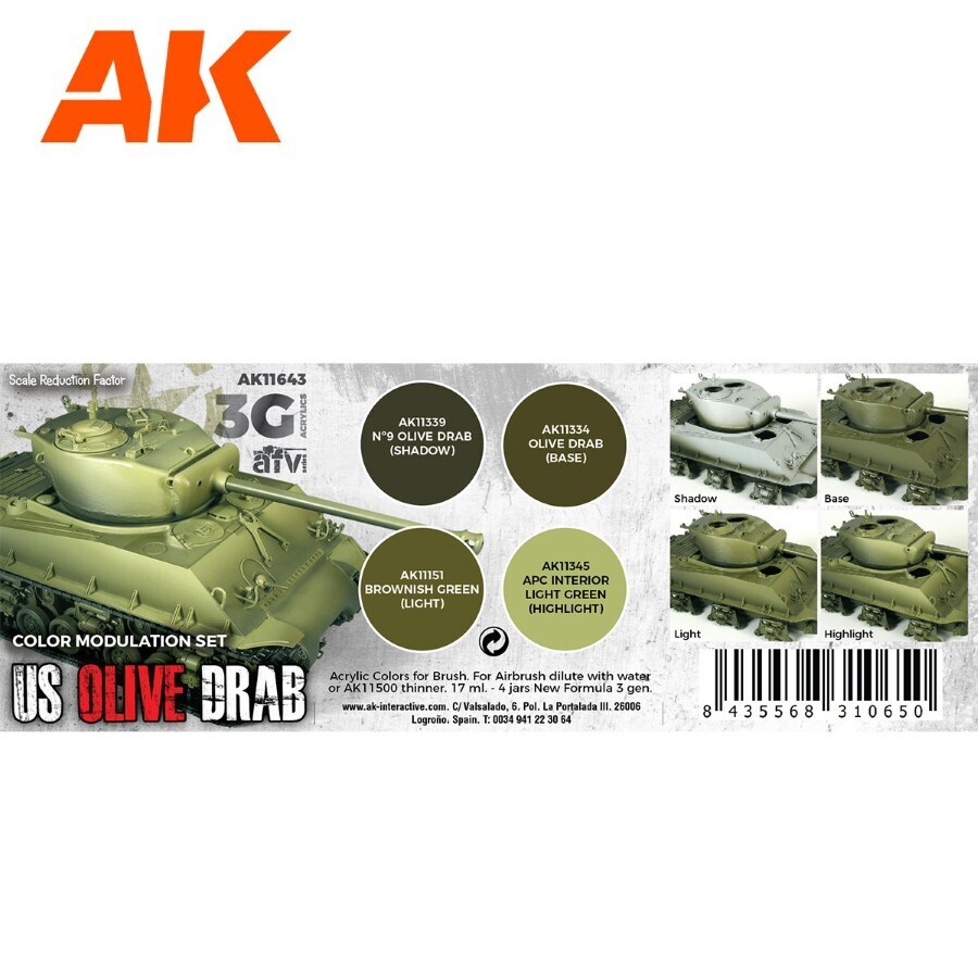 AK Interactive: US Olive Drab Modulation Set - Acrylic Paint Set - AK11643