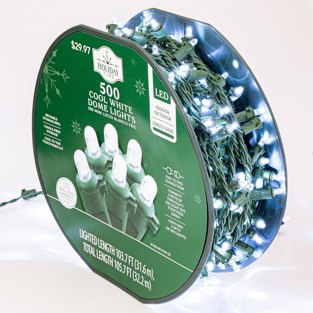 Holiday Time 500-Count Cool White LED Dome String Lights with Green Wire
