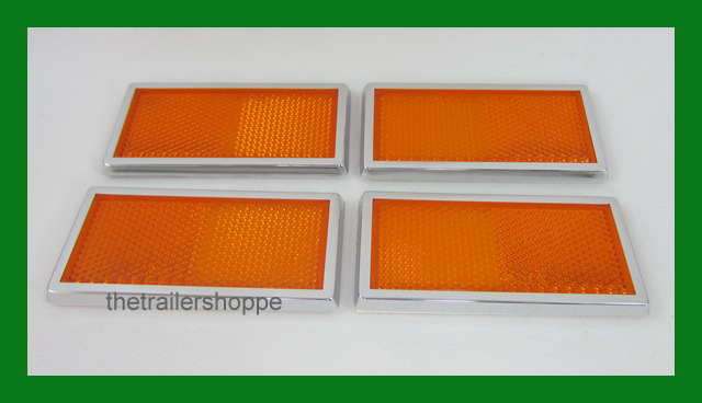 Amber Stick-on Reflectors with Chrome Bezel Truck RV 3-1/2" Rectangular Set of 4